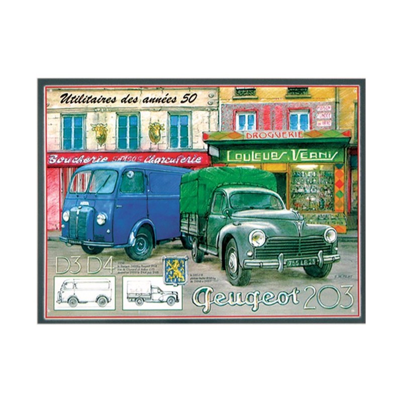 Plaque publicitaire Peugeot utilitaires années 50