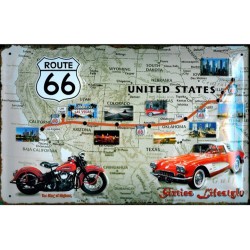 Plaque métal Route 66 Carte