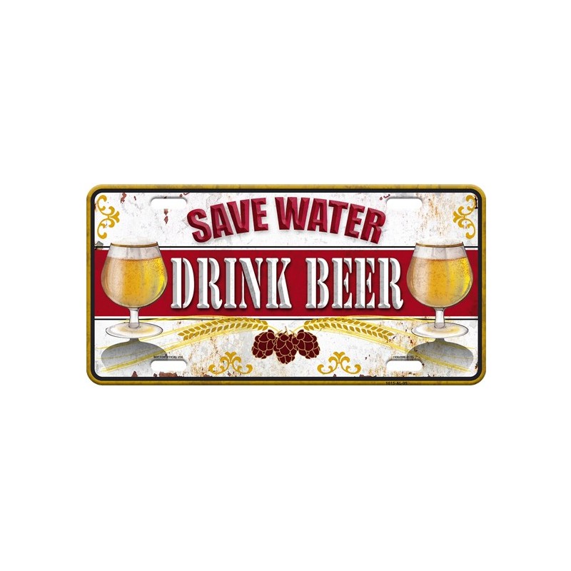 Plaque métal déco "save water, drink beer"