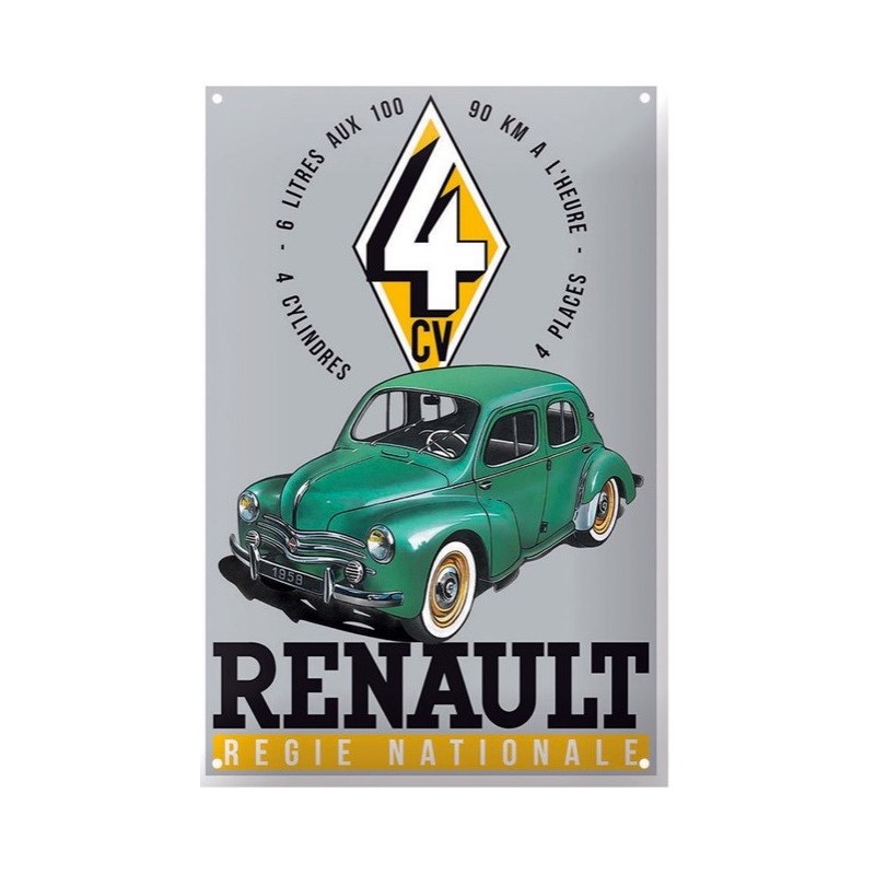 Plaque émaillée Renault 4CV 30x20cm