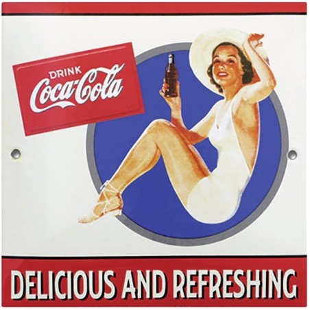 Plaque émaillée bombée Coca Cola Pin Up