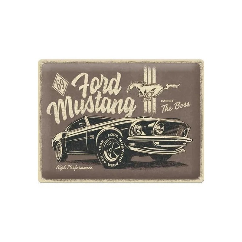 Plaque publicitaire Ford Mustang "meet the boss" 40x30cm