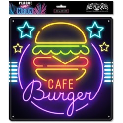 Plaque métal effet néon burger 30cm