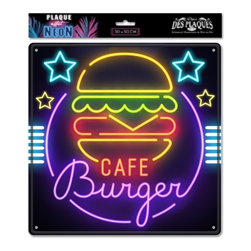 Plaque métal effet néon burger 30cm