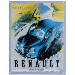 Plaque publicitaire Renault "un essai de la 4CV" 34x26cm