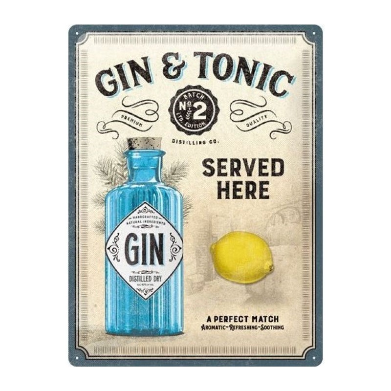 Gin Tonic "served here" - Plaque métal déco 40x30cm