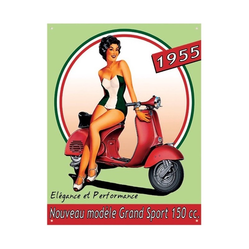 Pin up scooter - Plaque métal déco 38x30cm