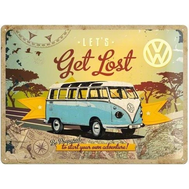 Volkswagen Bulli "let's get lost" - Plaque métal déco