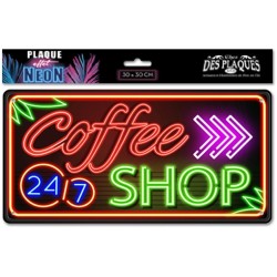 Coffee Shop - Plaque métal déco 30x15cm - Effet néon