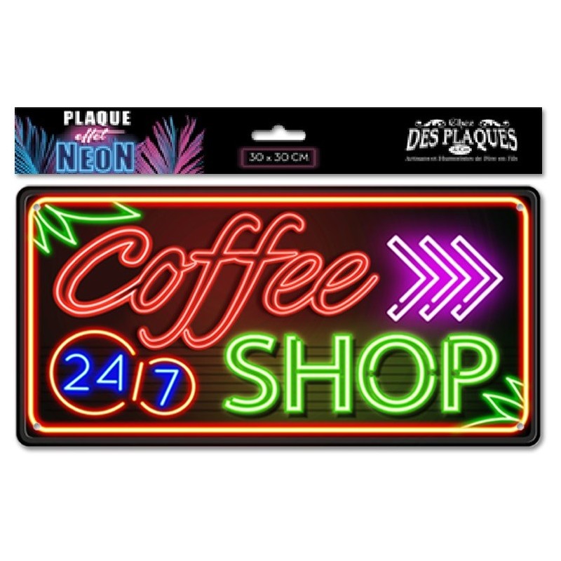 Coffee Shop - Plaque métal déco 30x15cm - Effet néon