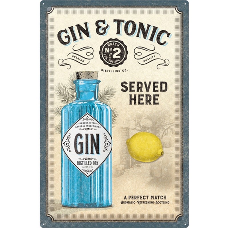 Gin Tonic - Plaque métal déco 60x40cm