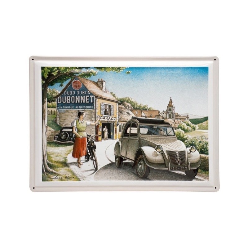 Citroën 2CV paysage - Plaque de déco en métal 40x30cm