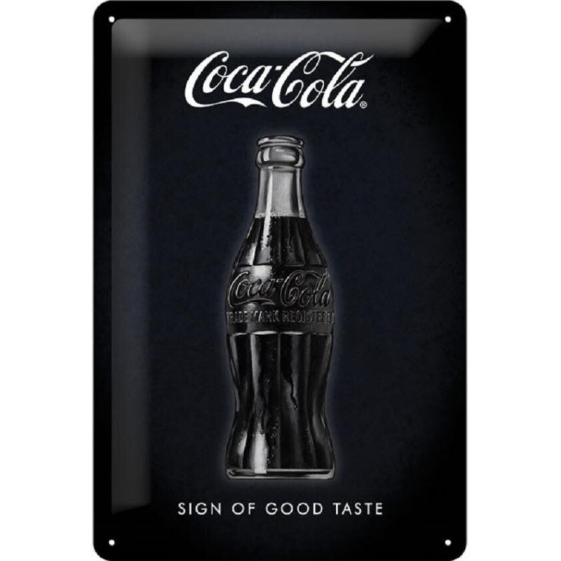 Bouteille noire Coca Cola - Plaque de déco en métal 30x20cm