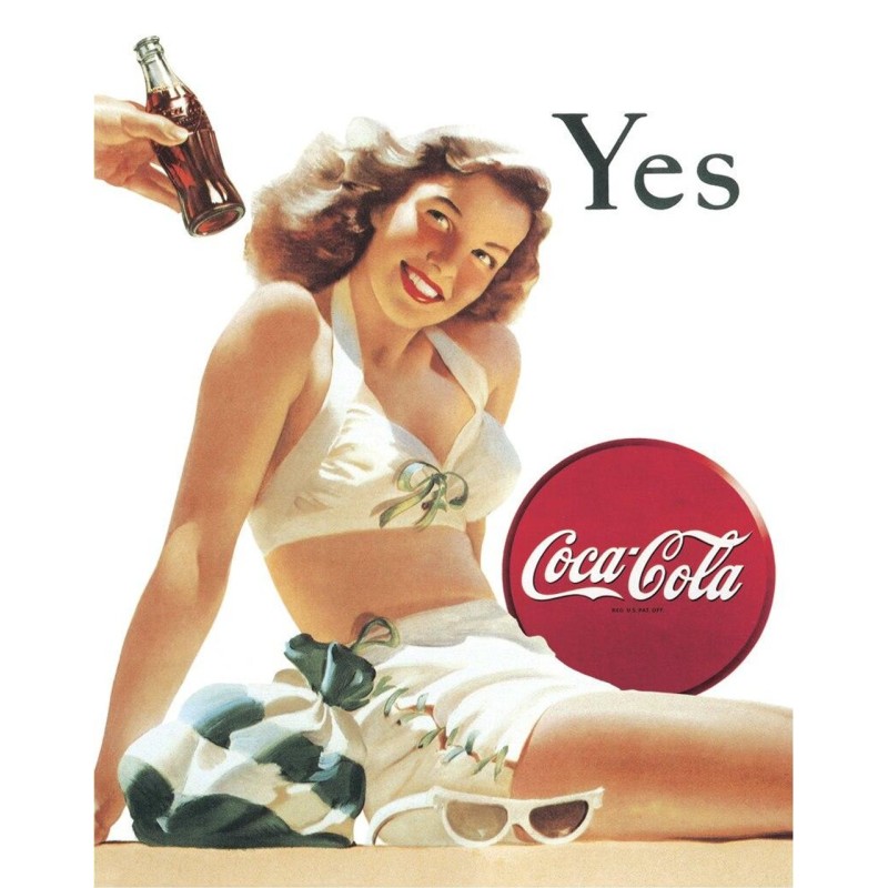 Pin up Coca Cola Yes - Plaque de déco en métal 40x31cm