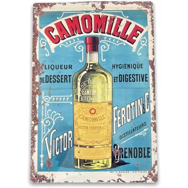 Liqueur camomille - Plaque de déco en métal 40x28cm