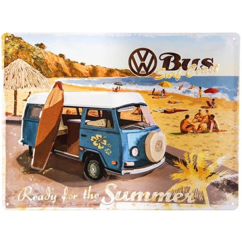 Volkswagen Bulli "ready for summer" - Plaque de déco en métal