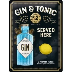 Gin Tonic - Plaque de déco en métal 40x30cm
