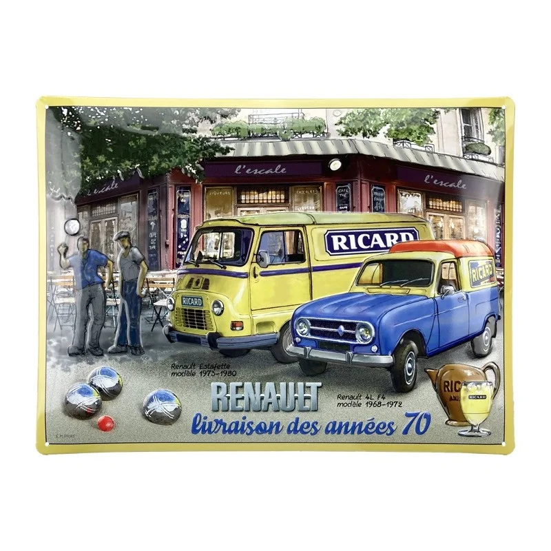 Utilitaires Renault années 70 Ricard - Plaque de déco en métal