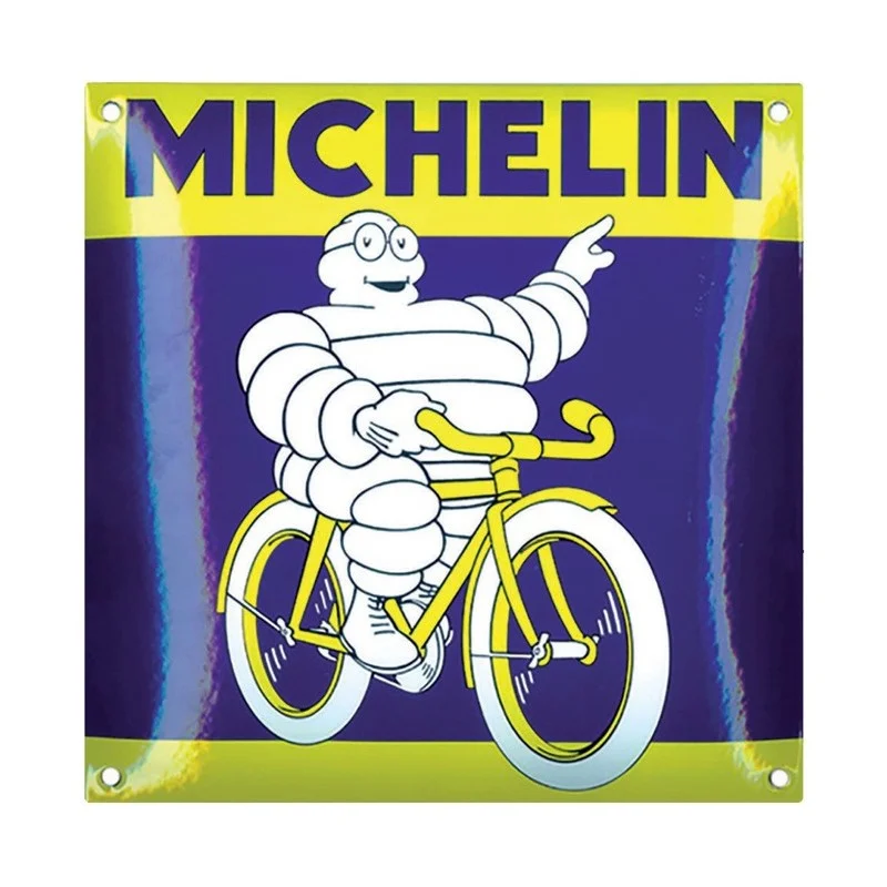 Plaque émaillée bombée Michelin - Bibendum vélo