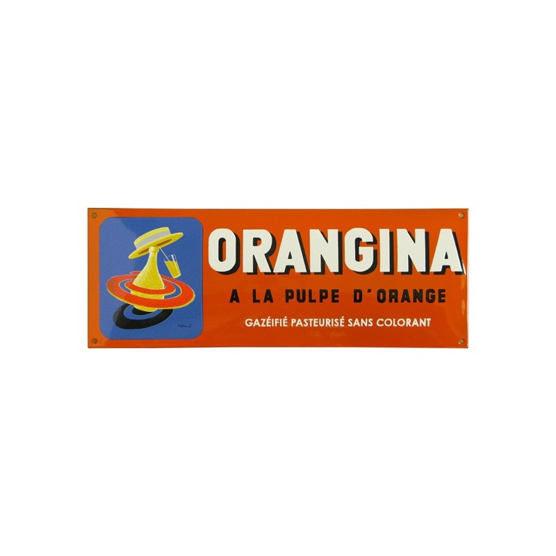 Plaque émaillée bombée rectangulaire Orangina