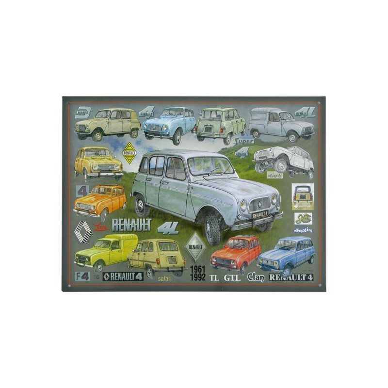 Plaque métal bombée Renault 4L - 40 x 30 cm