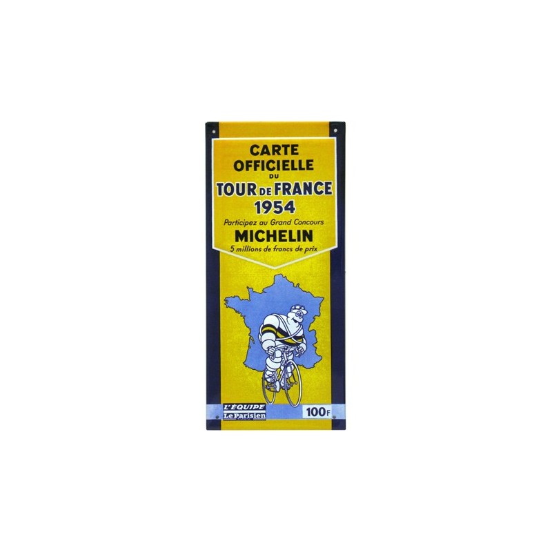 Plaque métal Michelin Carte officielle du Tour de France 1954