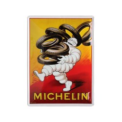 Plaque métal Bibendum Michelin sur fond rouge