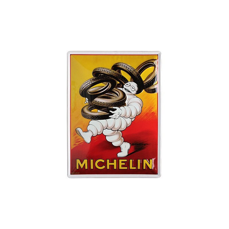 Plaque métal Bibendum Michelin sur fond rouge