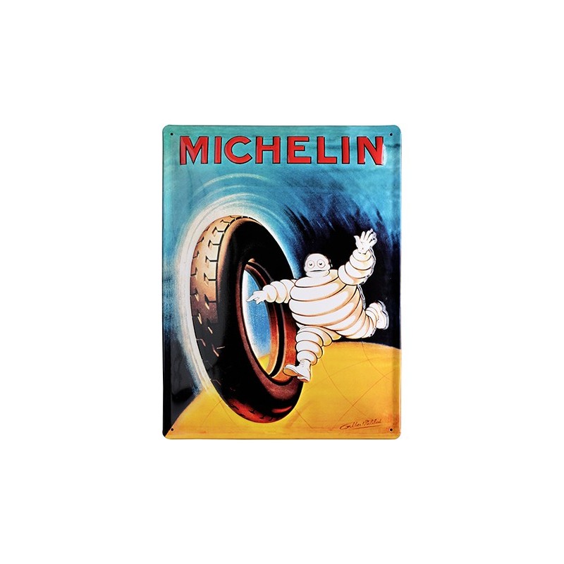 Plaque métal Michelin rouge sur fond bleu