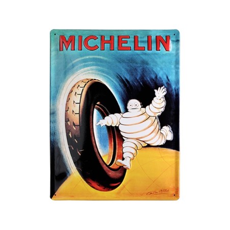 Plaque métal Michelin rouge sur fond bleu