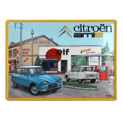 Plaque métal embossée publicitaire Citroën Ami 6