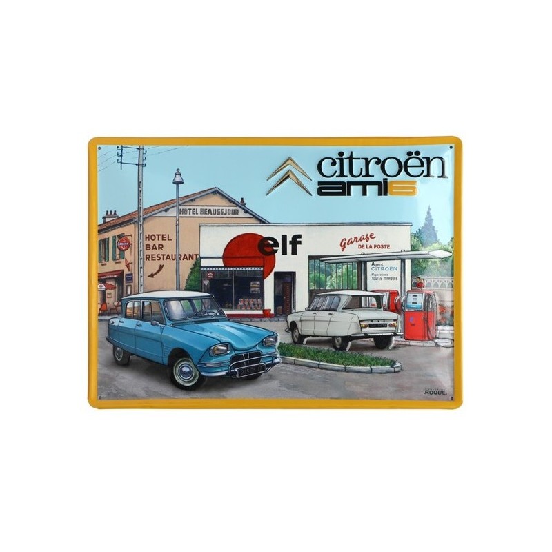 Plaque métal embossée publicitaire Citroën Ami 6