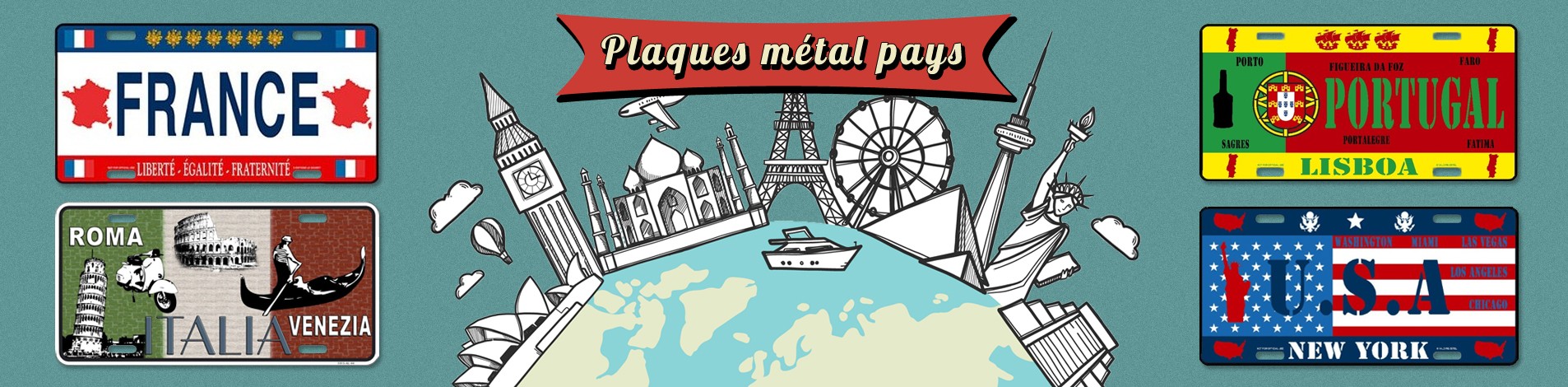 Plaques de déco en métal sur les pays que vous avez visités
